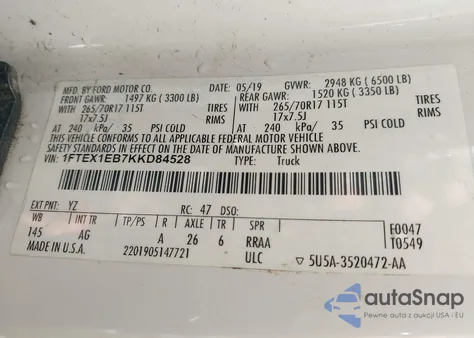 2019 Ford F150 Super Cab из США, поврежденный, VIN 1FTEX1EB7KKD84528